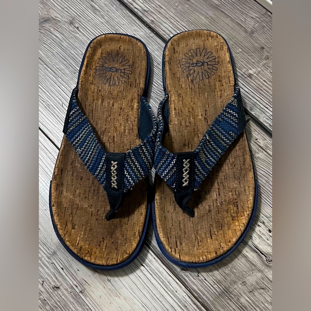 UGG Braven Diego Flip Flops Cork Casual Woven Vacation Beach Resort Summer